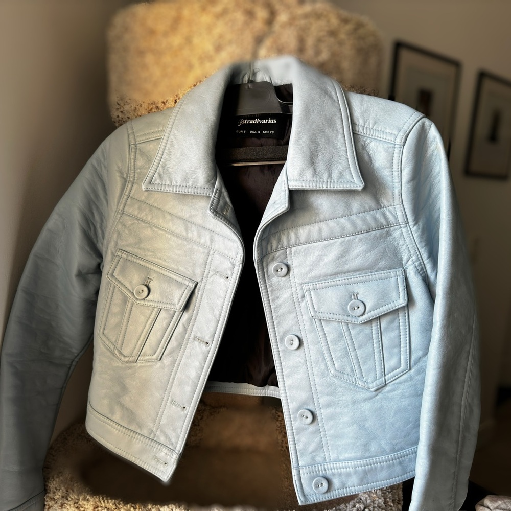 Vintage Baby Blue Synthetic Leather Jacket